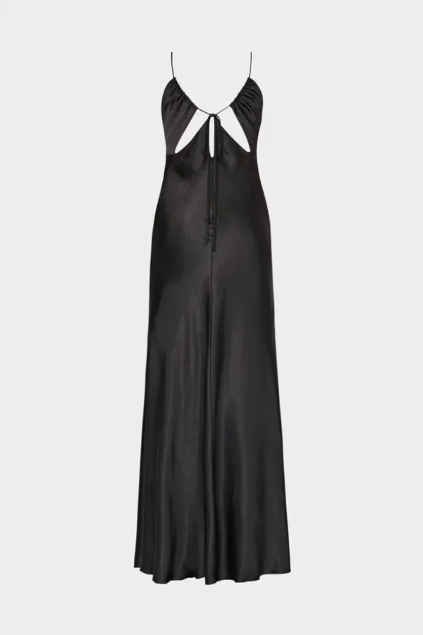 Best MILLY Addie Hammered Satin Maxi Dress Black