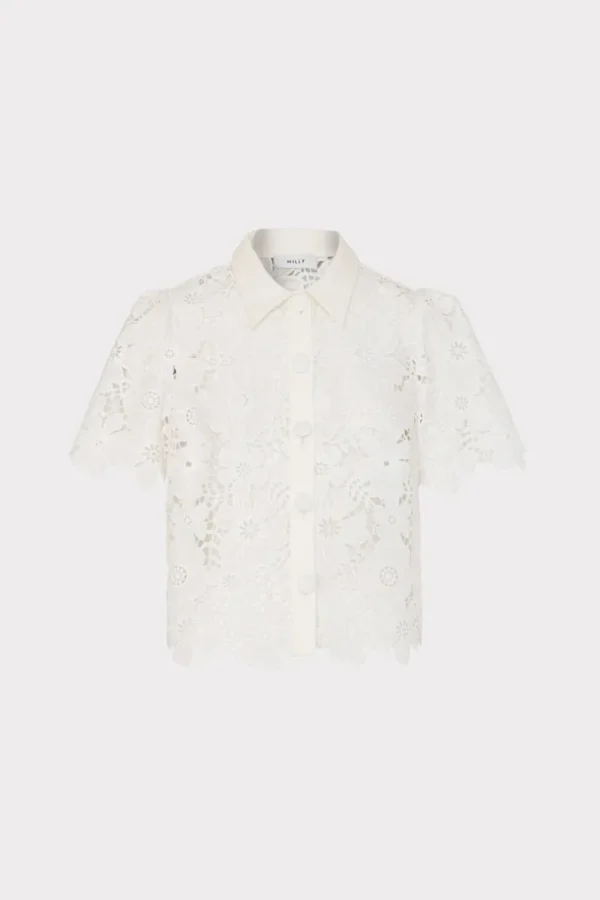 Cheap MILLY Addison Roja Lace Top White