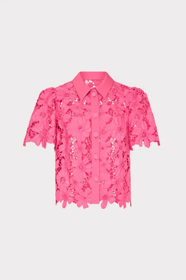 Cheap MILLY Addison Roja Lace Top Milly Pink