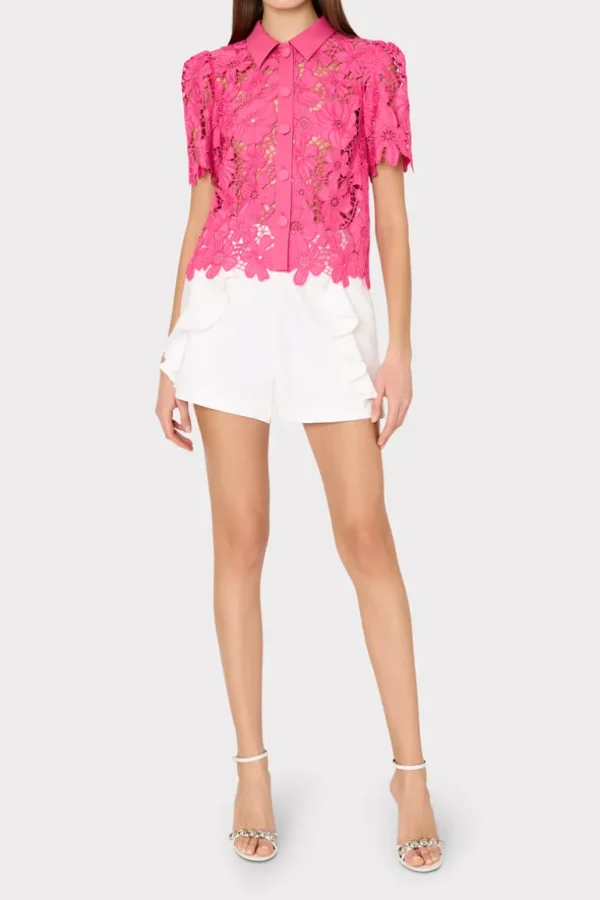 Cheap MILLY Addison Roja Lace Top Milly Pink