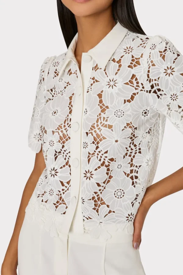 Cheap MILLY Addison Roja Lace Top White