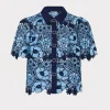 Hot MILLY Addison Two Tone Floral Lace Top Blue/Navy