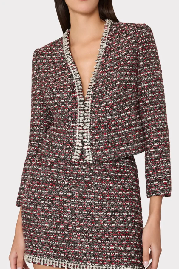 Cheap MILLY Amaya Tweed Crystal Embellished Jacket Scarlet Multi