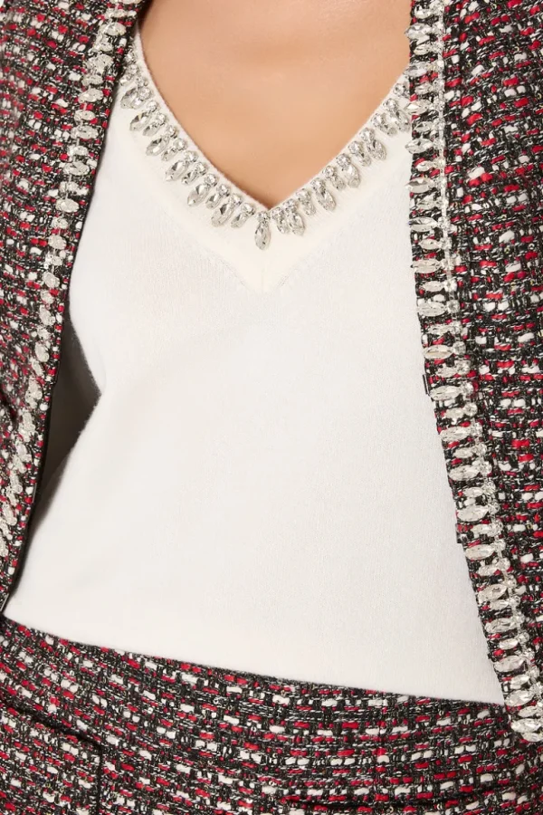 Cheap MILLY Amaya Tweed Crystal Embellished Jacket Scarlet Multi