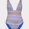Discount MILLY Ana Barcelona Metallic Chevron One Piece Blue Multi