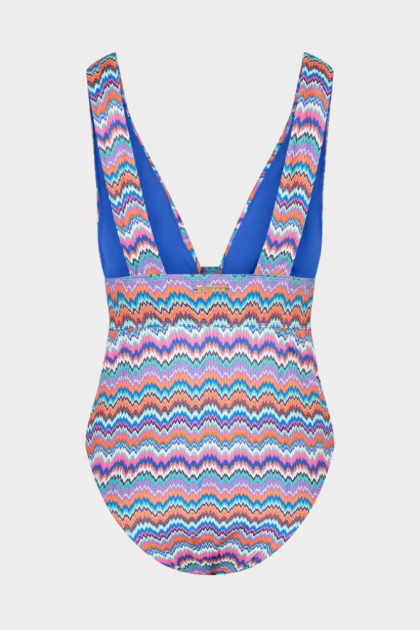 Discount MILLY Ana Barcelona Metallic Chevron One Piece Blue Multi