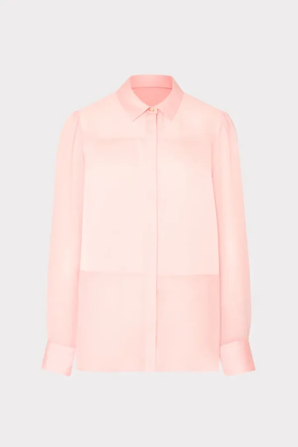 Flash Sale MILLY Andy Satin Combo Button Up Blouse Blush