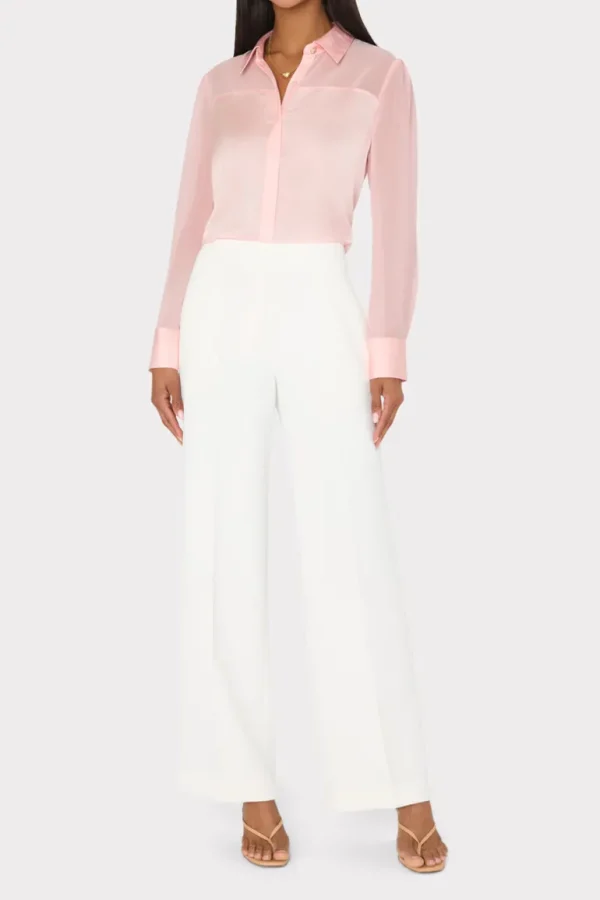 Flash Sale MILLY Andy Satin Combo Button Up Blouse Blush