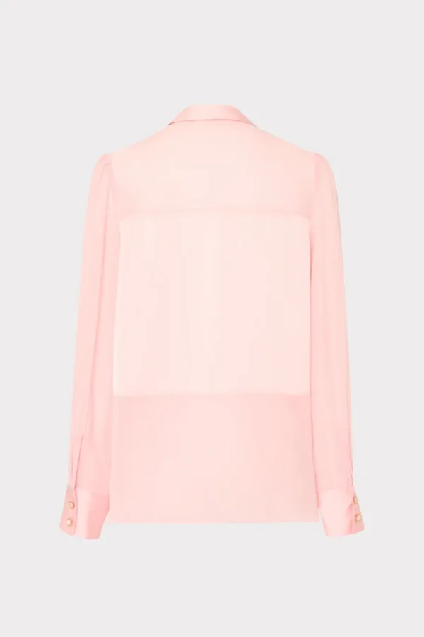 Flash Sale MILLY Andy Satin Combo Button Up Blouse Blush