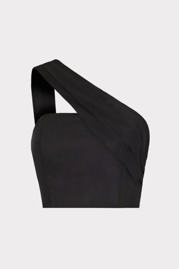 Store MILLY Arantza Draped One Shoulder Top Black