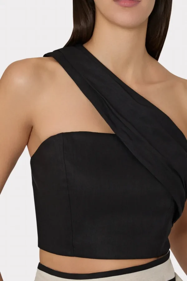 Store MILLY Arantza Draped One Shoulder Top Black