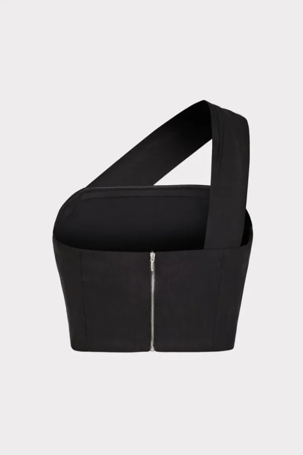 Store MILLY Arantza Draped One Shoulder Top Black