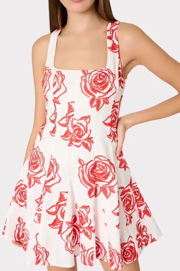 Store MILLY Ariel Rose Embroidery Mini Dress Red/White
