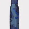 Best Sale MILLY Asymmetrical Forest Jacquard Maxi Dress Navy Multi