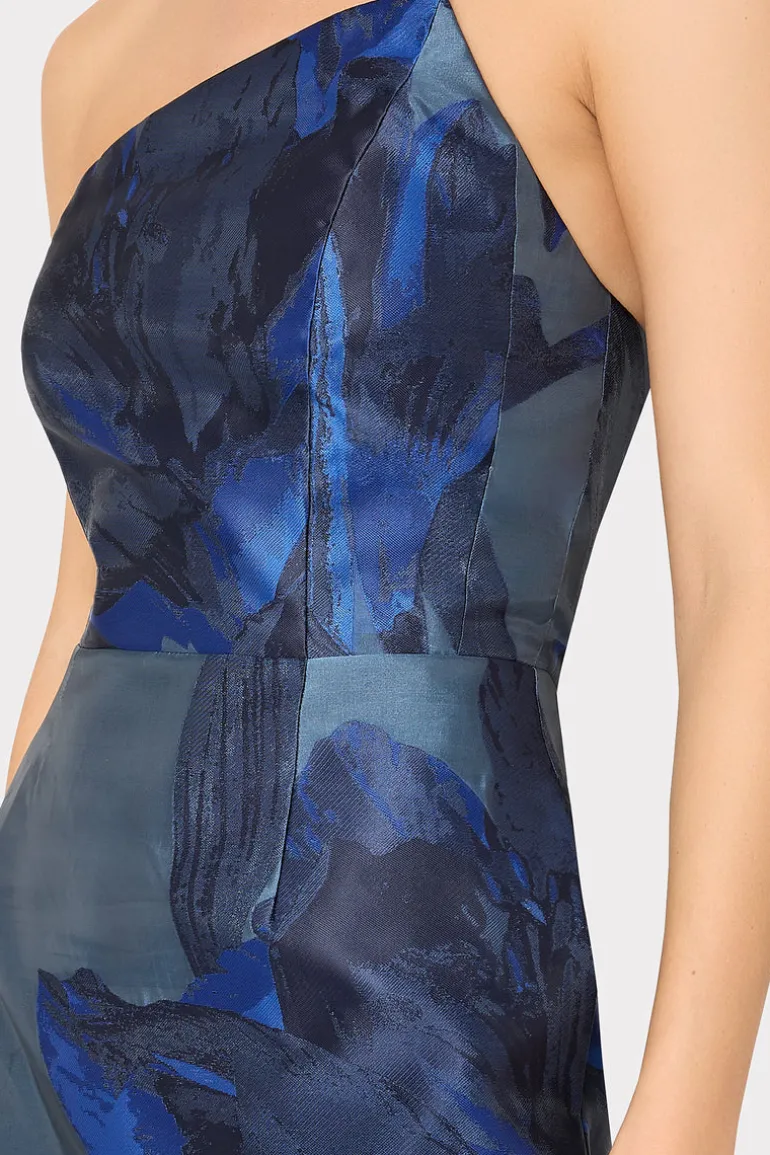 asymmetrical_forest_jacqu_2.webp Best Sale MILLY Asymmetrical Forest Jacquard Maxi Dress Navy Multi