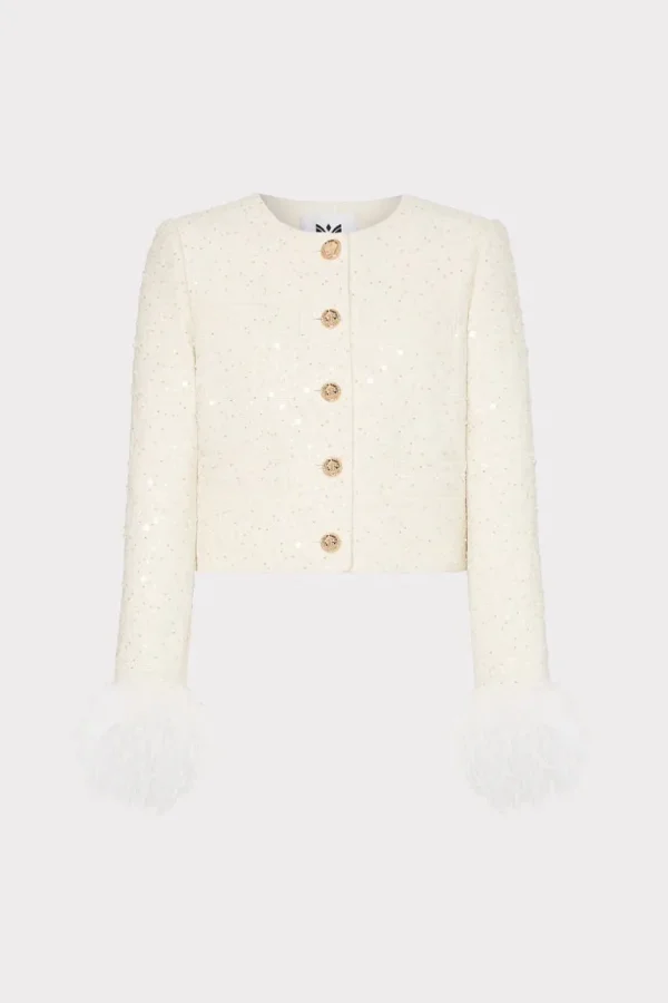 Sale MILLY Aya Beaded Tweed Jacket White