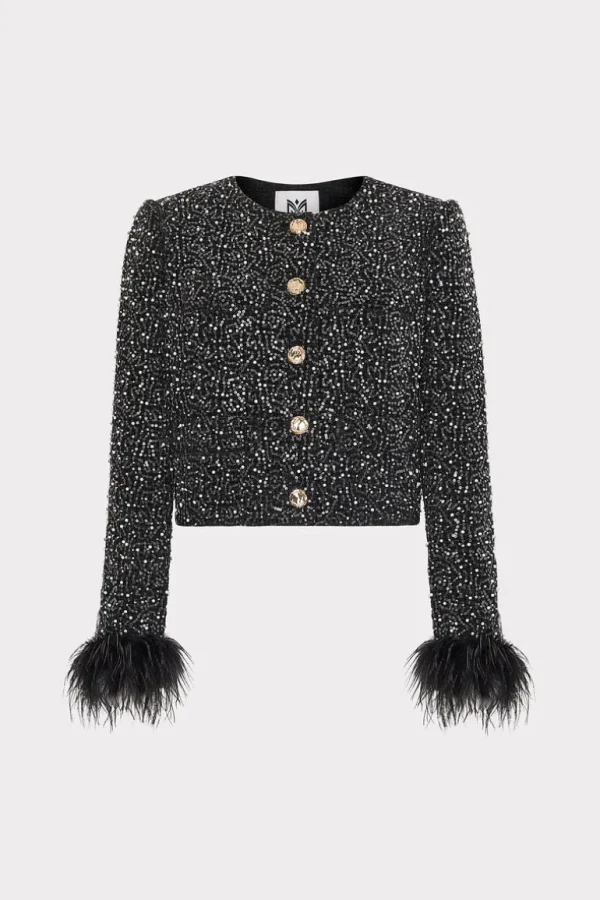 Shop MILLY Aya Beaded Tweed Jacket Black