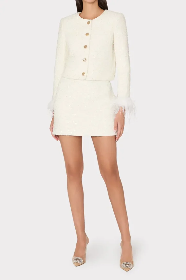 Sale MILLY Aya Beaded Tweed Jacket White
