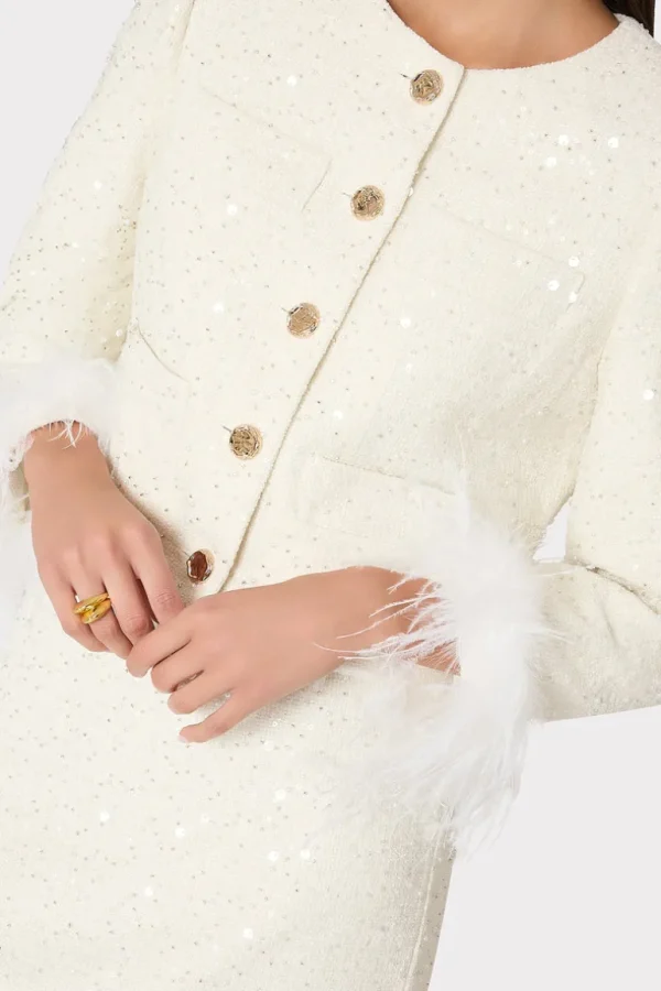 Sale MILLY Aya Beaded Tweed Jacket White