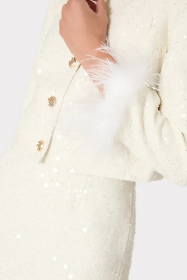 Sale MILLY Aya Beaded Tweed Jacket White