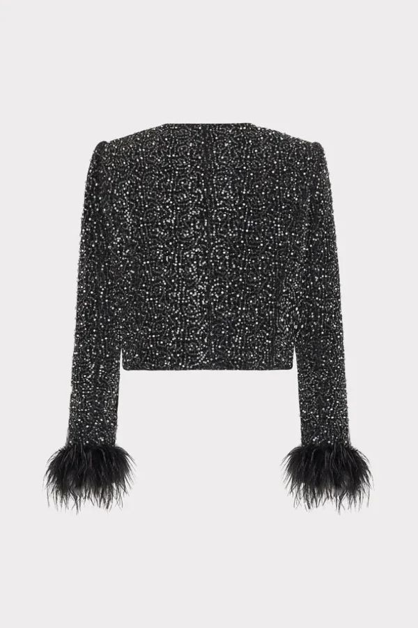 Shop MILLY Aya Beaded Tweed Jacket Black