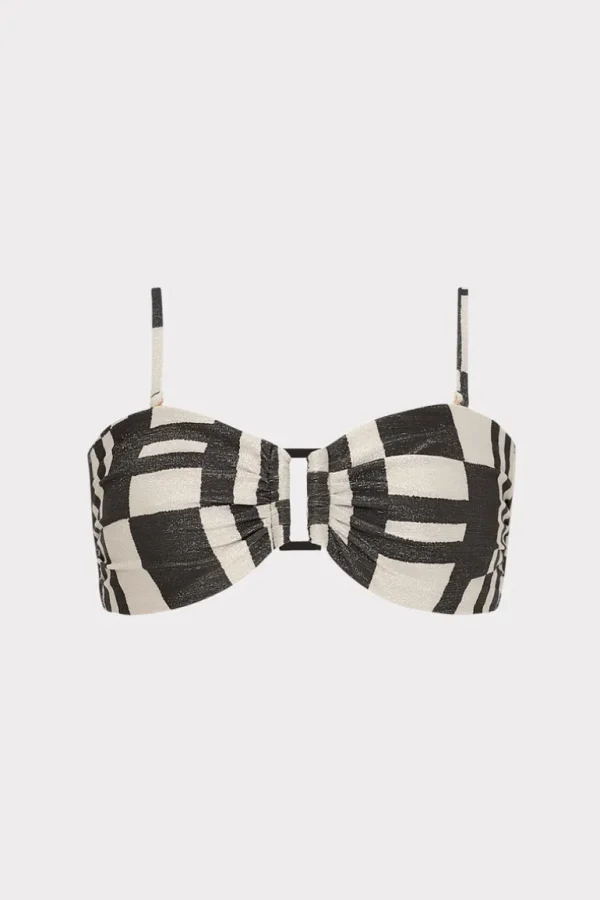 Flash Sale MILLY Barcelona Shimmer Puzzle Bandeau Top Ecru/Black