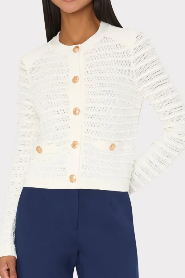 Best MILLY Beaded Textured Cardigan Ecru