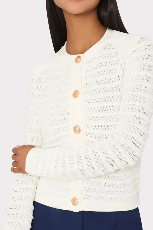 Best MILLY Beaded Textured Cardigan Ecru