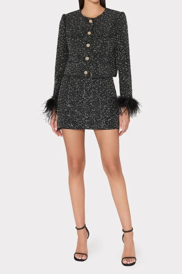 Sale MILLY Beaded Tweed Modern Mini Skirt Black