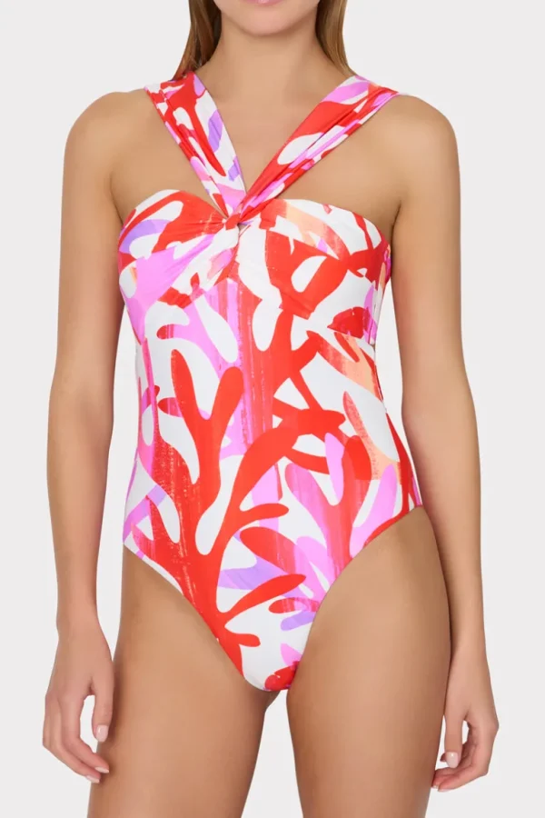 New MILLY Betsy Italian Under The Sea Bandeau One Piece Pink Multi