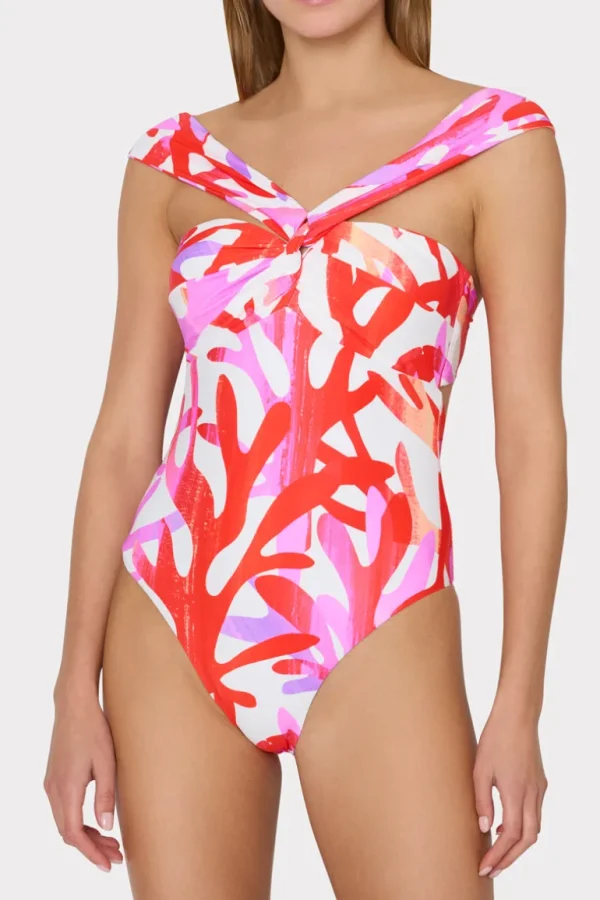 New MILLY Betsy Italian Under The Sea Bandeau One Piece Pink Multi