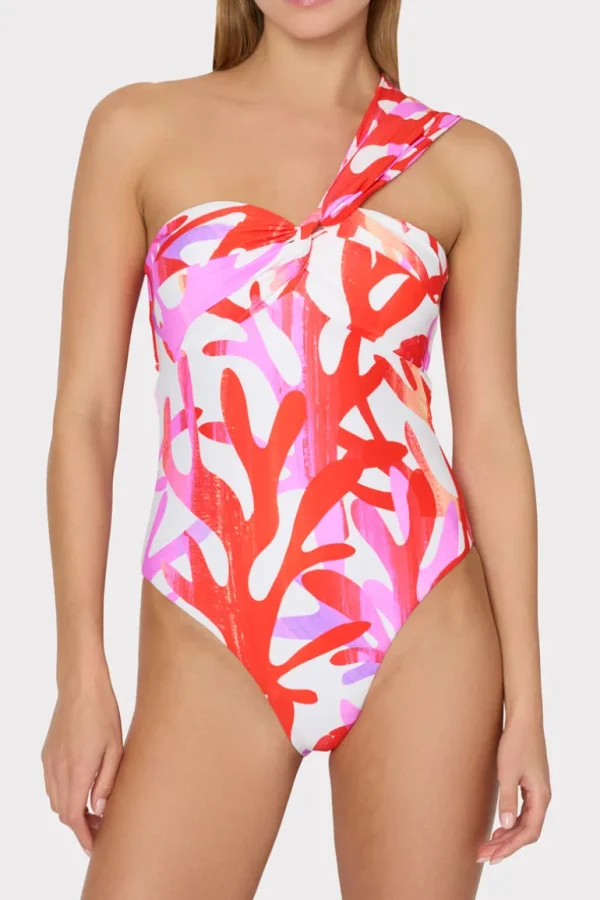 New MILLY Betsy Italian Under The Sea Bandeau One Piece Pink Multi