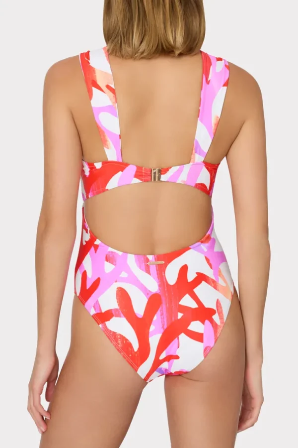 New MILLY Betsy Italian Under The Sea Bandeau One Piece Pink Multi