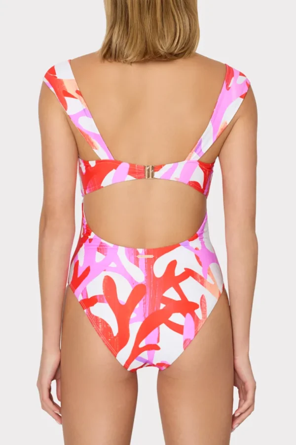New MILLY Betsy Italian Under The Sea Bandeau One Piece Pink Multi
