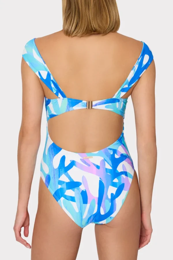 Best MILLY Betsy Italian Under The Sea Bandeau One Piece Blue Multi