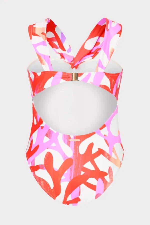 New MILLY Betsy Italian Under The Sea Bandeau One Piece Pink Multi