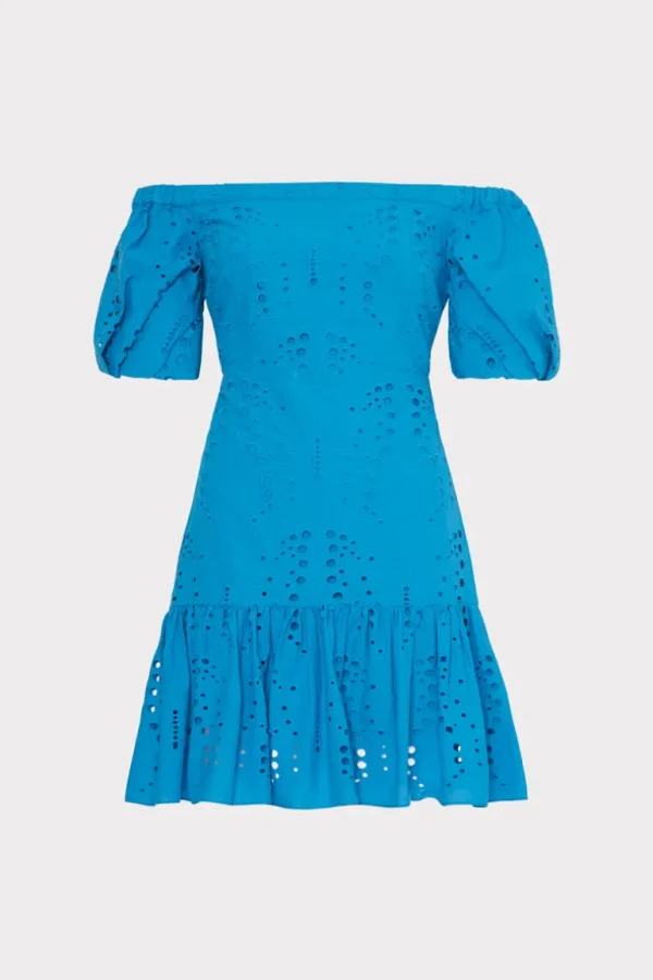 Outlet MILLY Butterfly Eyelet Off The Shoulder Dress Blue