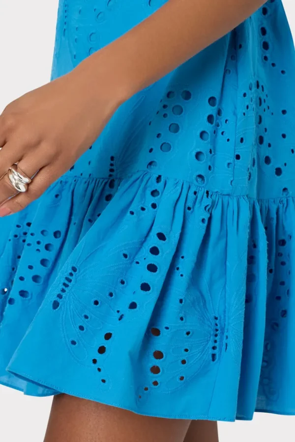 Outlet MILLY Butterfly Eyelet Off The Shoulder Dress Blue