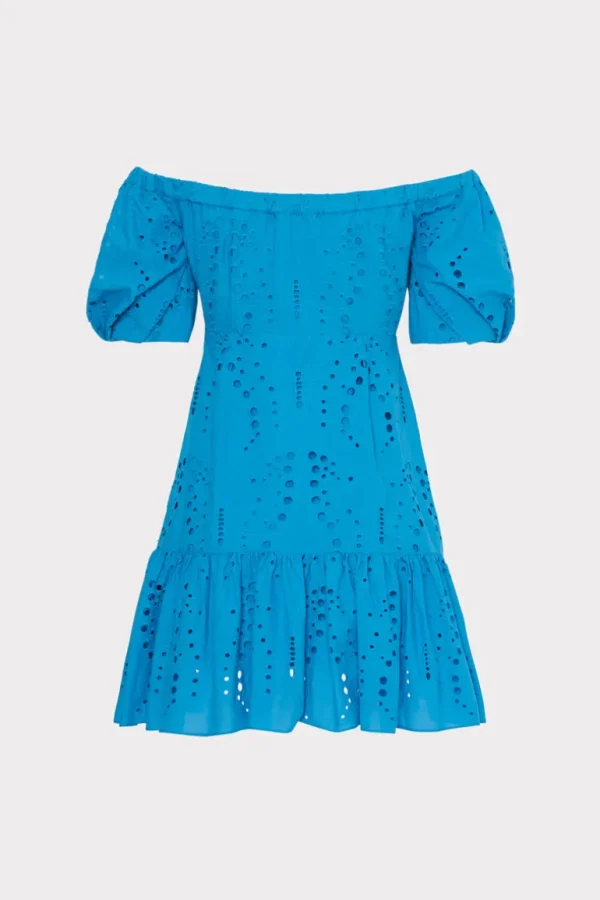 Outlet MILLY Butterfly Eyelet Off The Shoulder Dress Blue