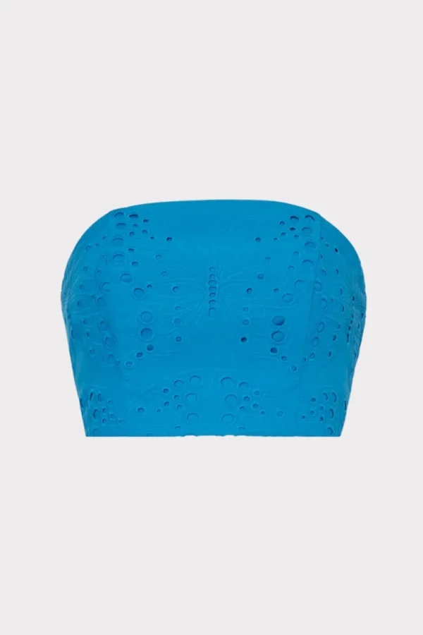 Flash Sale MILLY Butterfly Eyelet Strapless Crop Top Blue