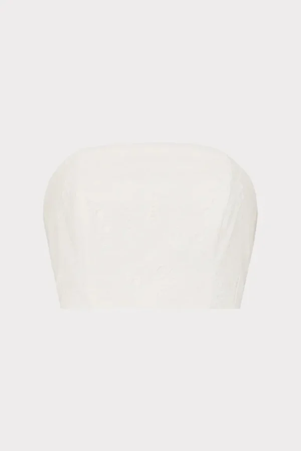 Discount MILLY Butterfly Eyelet Strapless Crop Top White
