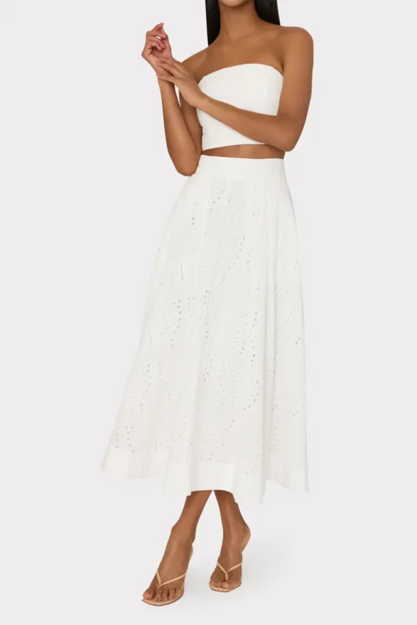 Discount MILLY Butterfly Eyelet Strapless Crop Top White
