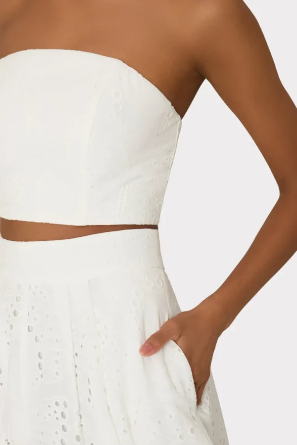 Discount MILLY Butterfly Eyelet Strapless Crop Top White