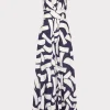 Discount MILLY Catarina Graphic Brushstroke Maxi Dress Navy/Ecru