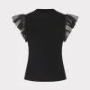 Cheap MILLY Chiffon Flutter Sleeve Knit Top Black