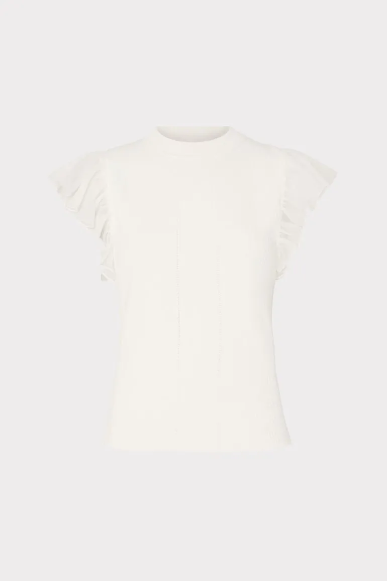 chiffon_flutter_sleeve_kn_0.webp Clearance MILLY Chiffon Flutter Sleeve Knit Top Ecru