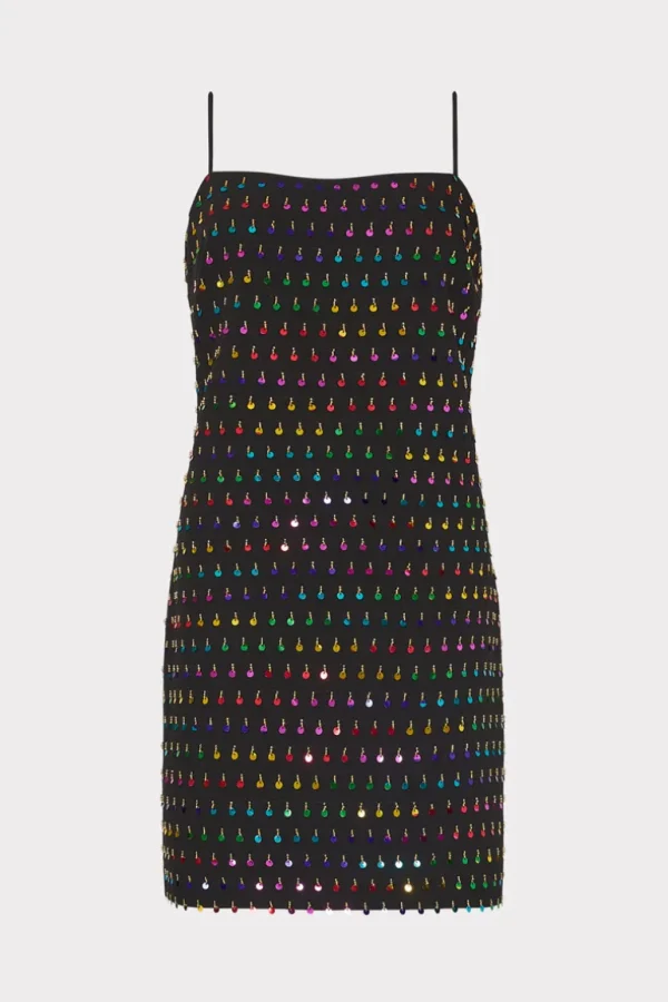 Sale MILLY Colette Beaded Sequin Mini Dress Black/Rainbow