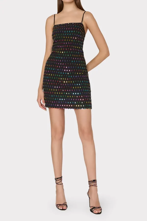 Sale MILLY Colette Beaded Sequin Mini Dress Black/Rainbow