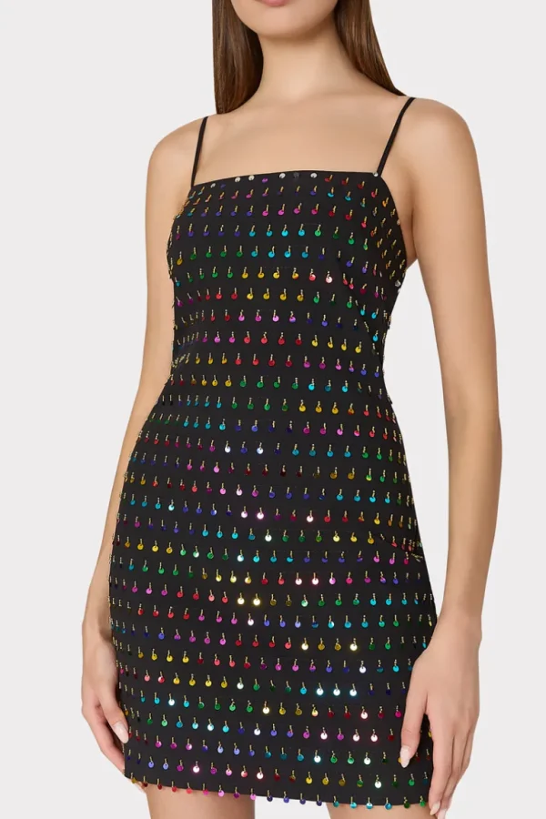 Sale MILLY Colette Beaded Sequin Mini Dress Black/Rainbow