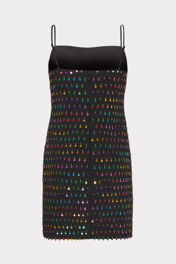 Sale MILLY Colette Beaded Sequin Mini Dress Black/Rainbow